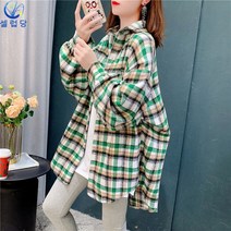 셀럽당 도톰한 마모 체크 셔츠 여 루즈핏 빈티지 멀티 긴팔 셔츠