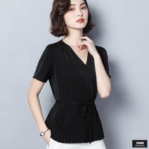가바바 여성 블라우스 밑단주름 브이넥 반팔 블라우스 G45884