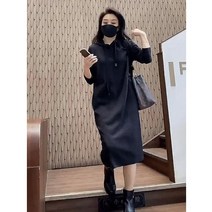여성 후드 니트 롱 원피스 소포트 캐주얼 오버핏 봄 원피스