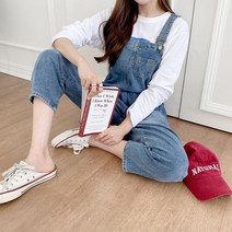 옷자락 여자 가을 개강룩 포켓 데님 와이드 멜빵 팬츠