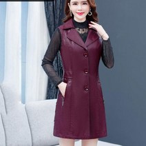 여성가죽조끼 민소매 여성 가죽 트렌치 코트 조끼 패션 슬림 PU Ingle-Breasted 봄 가을 중간 길이 숙 녀