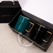 골드드림 24K 골드 머그컵 330ml 더블세트+ 케이스, 블랙, 그린, 1세트