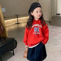 꼰띠키즈 캠퍼스후드티 아동 공용 오버핏 레터링 나염 후드 티셔츠 5~13호