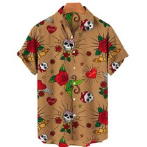신혼여행 유럽 필리핀여행 Hawaiian Shirt Man Vintage 3D Skull Print Men Fashion Men's Cold Blouse