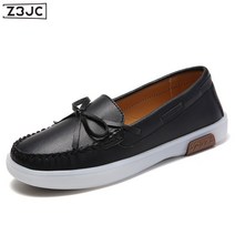 Z3JC 여성 소가죽 송치 리본 플랫 캐주얼 슈즈