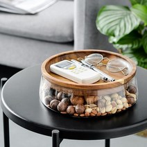 glass Bowl with wood plate 과일 너트 말린 저장 상자 컨테이너 캔디 저장 상자 과일 트레이 with wooden lid for home kitchen