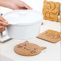 감성캠핑 디자인 우드 고양이와 생선 냄비받침 나무 원목 캐릭터 찌게받침대 컵받침, 작은물고기