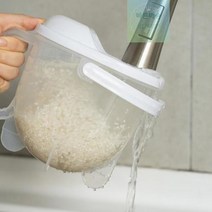 쌀 세척기 세척통 씻기 반 자동 야채 식재료 물빠짐 계량 눈금, 화이트