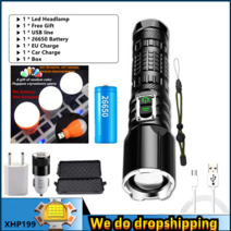 9990000lm xhp199 가장 강력한 led 손전등 18650 5 모드 줌 토치 usb 충전식 xhp160 고성능 led 손전등 랜턴, 4-xhp199.9 16코어