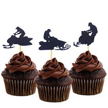 Morndew 24 PCS Snowmobile Cupcake Toppers for Sport Party Baby Shower Birthday Party Wedding Party D, 1
