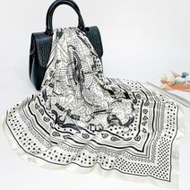 화이트 블랙 미디움 스카프 사각 롱스카프 가방 손잡이 스카프링 코디 머플러