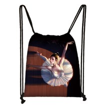 Coosilo 수채화 체조 아트 인쇄 Drawstring 가방 보관 백조의 호수 십대 소녀 여행 배낭 신발 홀더 선물