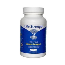 Life Strength 비건 오메가-3 보충제 - DHA 및 EPA 지방산이 함유된 해양 조류 - 식물 기반 피쉬 오일 대체품 - 눈 면역 관절 건강을 위한 카라기난 프리 지속 가능한 오메가 캡슐