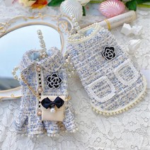 가을겨울 강아지옷 블루 트위드 조끼/원피스 핸드메이드 맞춤 애견 명품옷, 원피스