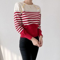 아나카프리 아나카프리 숄더 골든 포인트 스트라이프 라운드 니트_CPG2WPO014M