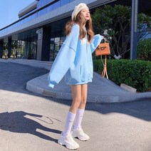 순면 네오프렌 맨투맨 여 봄가을 얇은 후드 긴팔티셔츠 빅사이즈 여성복