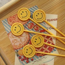 옐로우 스마일 머들러 칵테일 에이드 스틱 티스푼, 10개