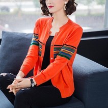 박시 아우터 니트가디건 타입 여성 숏 봄옷 빅사이즈 멜란 스웨터 코트 숄 3775275927, 2XL, 2406 귤색