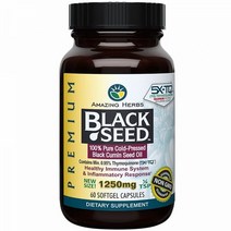어메이징 허브 프리미엄 블랙 씨드 오일 100% 순수 냉압착 1250 MG 60 소프트젤