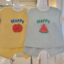 압소바 해피랜드 2001분당점 순면소재로 시원한 깜찍한 수박 프린팅에 체크 나시 상하복 세트 남아 여아 어린이집복 실내복 실외복 90사이즈부터 12.0사이즈까지 선물로도 인기만점