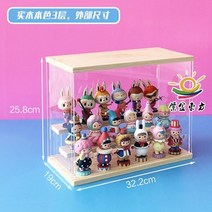 아크릴수납함 팝마트 아크릴 전시케이스 MOLLY피큐어 자스민 인형 수납케이스 모형 랜덤박스 수납선반, T04-화이트 목조 판 3단