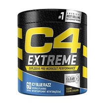 C4 익스트림 프리 운동 파우더 아이스 블루 래즈 에너지 카페인 + 베타 알라닌 크레아틴 60인분, 60인분(1인분)