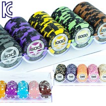 카지노칩 아크릴케이스100p세트 고급숫자칩 크라운칩 색상칩 국제규격 포커칩, 고급숫자칩 아크릴케이스100p세트