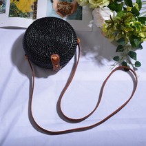 블랙 화이트 라운드 밀짚 가방 여성 여름 등나무 가방 수제 짠 비치 크로스 바디 백 서클 보헤미아 핸드백 발리 박스