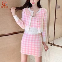 셀럽당 여성 세트 가을 겨울 패션 니트 세트 긴팔 니트 가디건+끈나시+스커트 쓰리피스