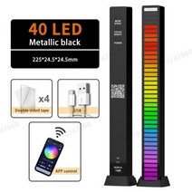 RGB LED 스트립 조명 음악 사운드 컨트롤 픽업 리듬 앰비언트 램프 야간 분위기 바 자동차 룸 TV 게임 장식, 40 LED-Black-APP, 2 pcs (Battery)