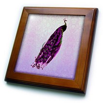 3dRose ft_53989_1 Moss Green Peacock with Purple and Green Feathers on Light Lavender Damask Backgro, 1, 8 by 8-Inch,3dRose ft_53989_1