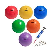 피구공 팽창식 운동장 공 킥볼 통통 튀는 피구 핸드볼 구기 종목의 성인 운동 실내 실외용 체육관 캠프 피크닉 요가 여러 가지 색상 크기 사용 가능, Multi-Color with Pump - 6 Pack, 8.5-Inch