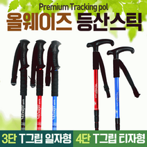 T그립 캠핑 4단 I그립 등산스틱 3단 산악 구조 어린이등산스틱 초경량 심마니 백패킹, 4단T자형스틱(블루)