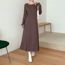 청평화 칠라쿠 라운드넥 골지 랩 긴팔 롱 원피스