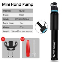 전동에어펌프 자전거펌프 휴대용에어펌프 웨스트 바이킹 사이클링 팽창기 핸드 100-160 psi prestaschrader road mtb 산악, 검은색 150psi, A Black 150PSI