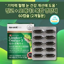 뇌에좋은 기억력 기능 저하 감퇴 향상 기억 장애 뇌 두뇌 건강 혈액순환 혈행 개선제 혈관 맞힘 질환 에 좋은 식약처 인증 플라보놀배당체 은행잎추출물 징코 오메가3 영양제 60캡슐, 1개