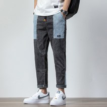 남자청바지 봄계절 패치워크 멜란 블러킹 데님 남성 고급 트렌드 남자바지 가을스타일 2022 년 3951193399