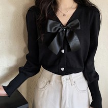 [랜덤플레이] 큐트 브이넥 리본장식 프레피룩 가디건