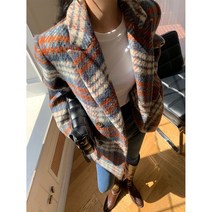 브라운 체크 울 혼방 하프 코트 대행사 고아인 이보영 강한나 손나은 체크 자켓 코트 패션