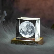 책 아크릴 문진 서예 도구 용품 페이퍼웨이트 3d moon solar galaxy system 모델 레이저 에칭 크리스탈 유리 큐브 led 야간 조명 데스크탑 룸 장식 크리, 지도된 기초를 가진 달, 6x6x6cm