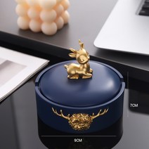 재떨이 크리에이티브 ins 스타일 큐티 캐릭터 커버 부착 비산방지 재 경량 럭셔리 거실 가정용, 사슴다크블루재떨이(연기모래)