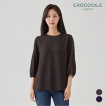 [크로커다일레이디] 소매 레이스 배색 라운드 티셔츠_CL0FTS101