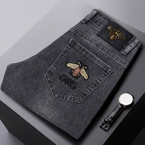 남성 슬림 테이퍼 스판 데님 팬츠 꿀벌 자수