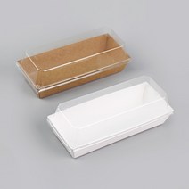 직사각 케이스 세트 (100개) 크라프트/화이트 샐러드 샌드위치 디저트 식품포장 테이크아웃 상자, 크라프트_16x6x3.5cm, 1묶음(100매)