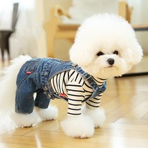 레어밍스 데님멜빵팬츠 강아지가을옷 강아지올인원 반려견하네스, 블루