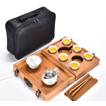 ODOBUY 휴대용 다도 세트 다기 차판 차도구 찻잔 전통 중국 도자기 6인 캠핑 선물, 용문양-풍류