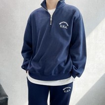 모노포스 USA 심플 기모 반집업 맨투맨 DT86