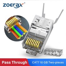 ZoeRax RJ45 Cat8 Cat7 & Cat6A 패스스루 커넥터 8P8C 50UM 골드 도금 차폐 FTP/STP | RJ45 네트워크 모듈러 플러그 - 1.5mm, 10PCS, 02 은