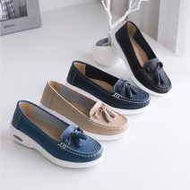 천연 소가죽 스티치 에어 키높이 테슬 슬립온 4cm