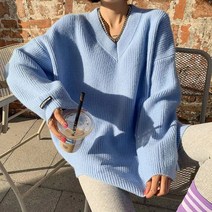 SJW 봄가을 여성 니트 무지 브이넥 골지 긴팔 스웨터 상의 풀오버 빅사이즈 6가지 컬러